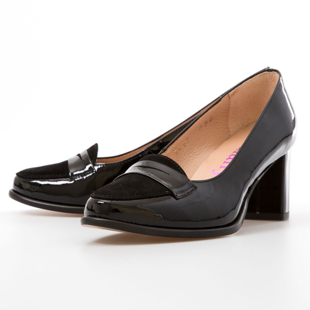 black midi block heels